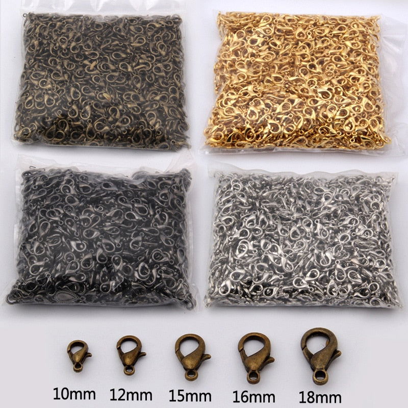 100 Pcs Gold Metal Lobster Clasps Bracelets Connectors Hooks Buckle Charm Materials for DIY Jewelry Making Supplies Accessories - Hiccupzz