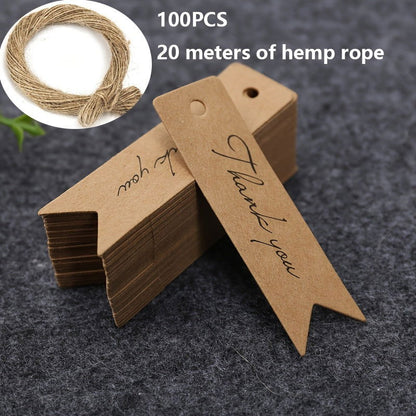100 Pcs Kraft Paper Thank You Tags with Hemp Twine – Inspirational Gift and Baking Message Cards - Hiccupzz