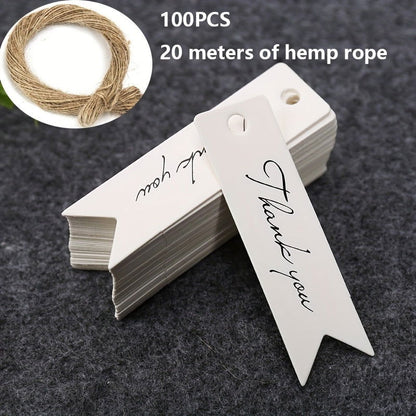 100 Pcs Kraft Paper Thank You Tags with Hemp Twine – Inspirational Gift and Baking Message Cards - Hiccupzz