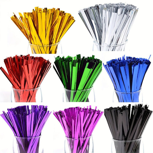 100 Pcs Metallic Twist Ties : Colored Spiral Ties for Cellophane Party Bags and Candy Bags - 10cm/3.97in, Available in 8 Colors - Hiccupzz