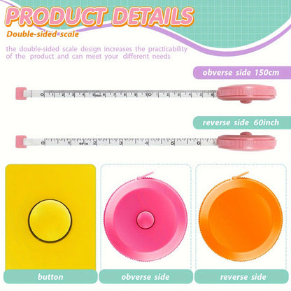 100 Pcs Multicolor Retractable Measuring Tapes – 60 Inch Soft Tape Measure for Sewing, Fabric, and Body Measurement - Hiccupzz