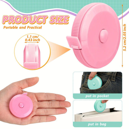 100 Pcs Multicolor Retractable Measuring Tapes – 60 Inch Soft Tape Measure for Sewing, Fabric, and Body Measurement - Hiccupzz