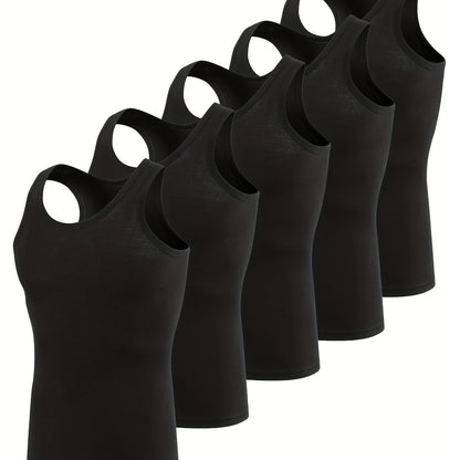 5-Pack Men's Tank Tops - Breathable Quick-Dry Fitness Vests, Casual Plain Color Summer Undershirts - Hiccupzz