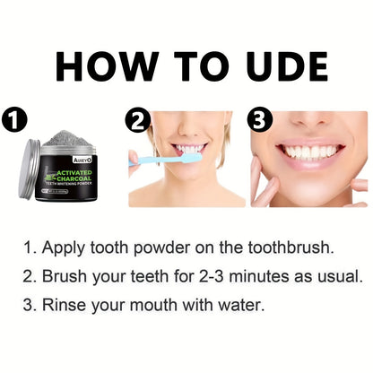 Charcoal Teeth Whitening Powder – Natural Brightening, Deep Cleaning & Mint Freshness - Hiccupzz