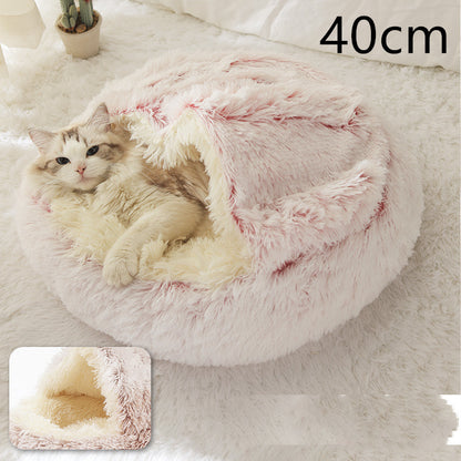 2 In 1 Dog And Cat Bed Pet Winter Bed Round Plush Warm Bed House Soft Long Plush Pets Bed Pet Products - Hiccupzz