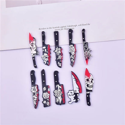 10 Pcs Bloody Knife Pendants - Acrylic Knife Shape with Skull & Rose, Gothic Style DIY Jewelry for Earrings & Necklaces, Craft Accessories - Hiccupzz