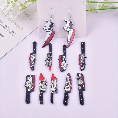 10 Pcs Bloody Knife Pendants - Acrylic Knife Shape with Skull & Rose, Gothic Style DIY Jewelry for Earrings & Necklaces, Craft Accessories - Hiccupzz