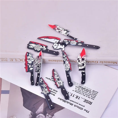 10 Pcs Bloody Knife Pendants - Acrylic Knife Shape with Skull & Rose, Gothic Style DIY Jewelry for Earrings & Necklaces, Craft Accessories - Hiccupzz