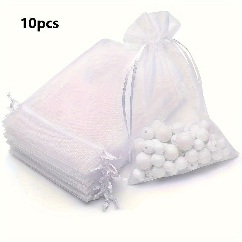 10 Pcs Elegant Sheer Organza Drawstring Gift Bags – Ideal for Wedding Favors, Jewelry Packaging, and Party Candy Pouches - Hiccupzz