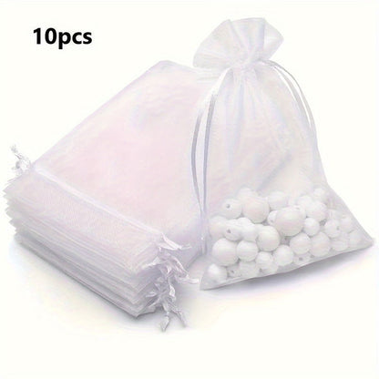 10 Pcs Elegant Sheer Organza Drawstring Gift Bags – Ideal for Wedding Favors, Jewelry Packaging, and Party Candy Pouches - Hiccupzz
