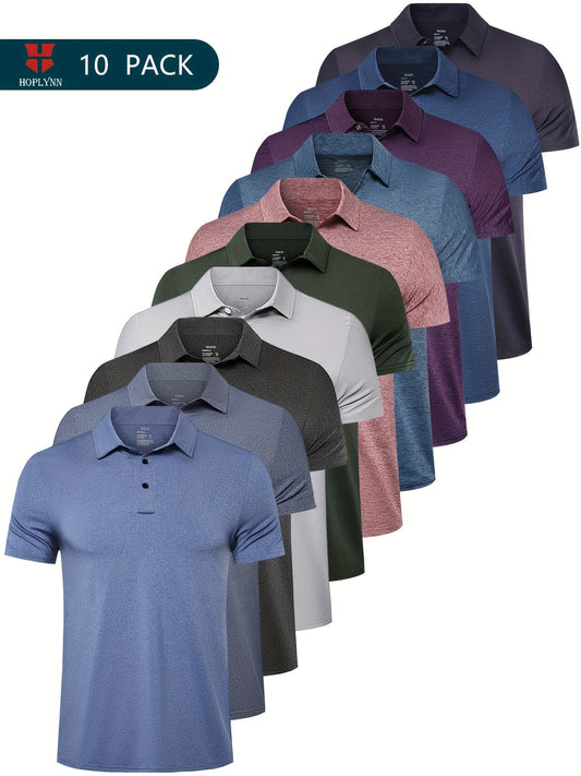 10 Pcs Men's Polo Shirts Quick Dry Short Sleeve Golf T-Shirt Performance Moisture Wicking Casual Workout - Hiccupzz
