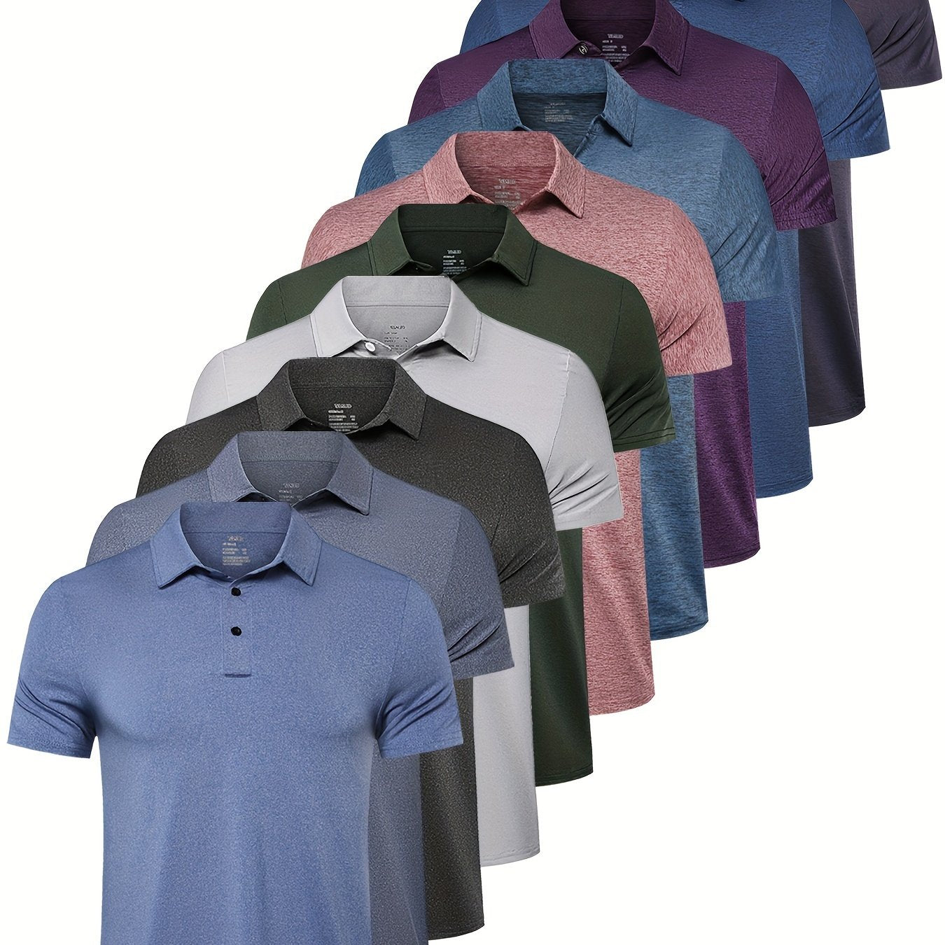 10 Pcs Men's Polo Shirts Quick Dry Short Sleeve Golf T-Shirt Performance Moisture Wicking Casual Workout - Hiccupzz