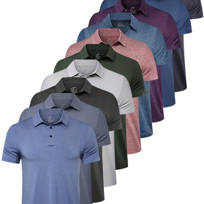 10 Pcs Men's Polo Shirts Quick Dry Short Sleeve Golf T-Shirt Performance Moisture Wicking Casual Workout - Hiccupzz