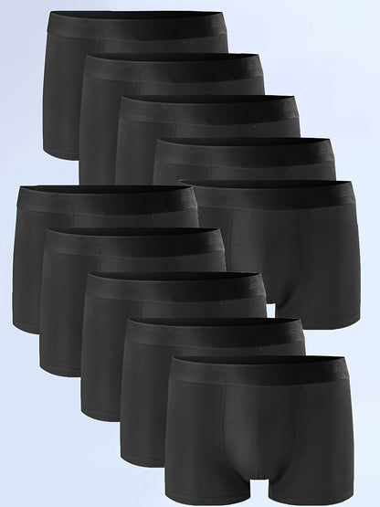 10 Pcs Men's Solid Color Underwear, Casual Elastic Boxer Briefs Shorts, Breathable Comfy Stretchy Boxer Trunks, Sports Shorts - Hiccupzz