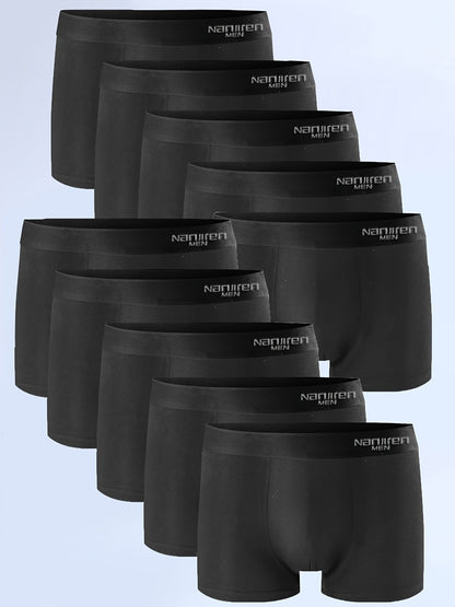 10 Pcs Men's Solid Color Underwear, Casual Elastic Boxer Briefs Shorts, Breathable Comfy Stretchy Boxer Trunks, Sports Shorts - Hiccupzz