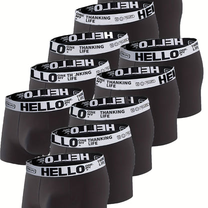 10 Pcs Men's Solid Color Underwear, Casual Elastic Boxer Briefs Shorts, Breathable Comfy Stretchy Boxer Trunks, Sports Shorts - Hiccupzz