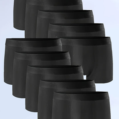 10 Pcs Men's Solid Color Underwear, Casual Elastic Boxer Briefs Shorts, Breathable Comfy Stretchy Boxer Trunks, Sports Shorts - Hiccupzz