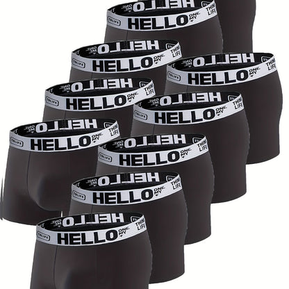 10 Pcs Men's Solid Color Underwear, Casual Elastic Boxer Briefs Shorts, Breathable Comfy Stretchy Boxer Trunks, Sports Shorts - Hiccupzz