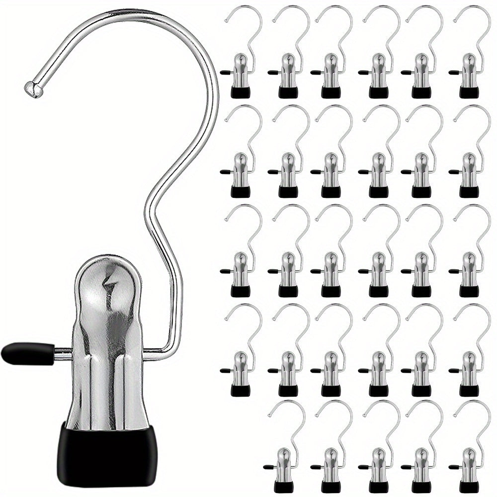 30 Hooks and Hangers for Hanging Heavy Objects - Space Saving Pants Clothes Hanger 360° Rotating Portable Storage Clips