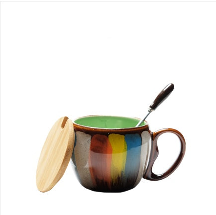 Creative ceramic cup with lid spoon for breakfast