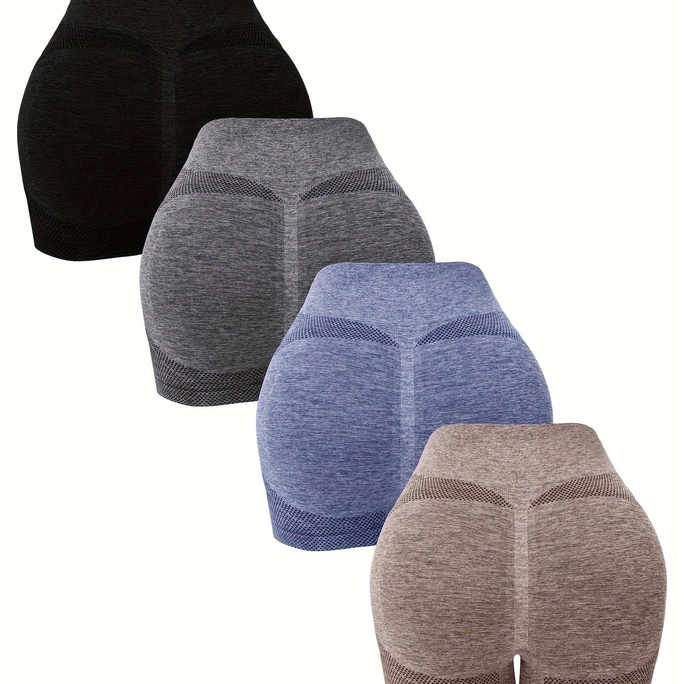 4-Pack Yoga Shorts For Women, Solid Color High-Waisted Slimming Booty Lifting Casual Shorts, Ideal For Sports Fitness Running - Hiccupzz