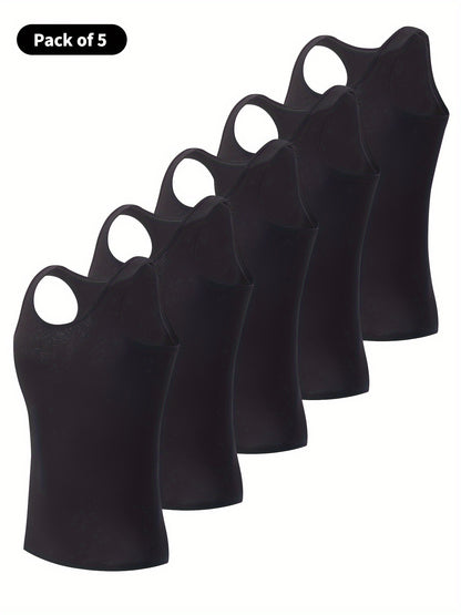 5-Pack Men's White Tank Tops - Comfortable Cotton Sleeveless T-Shirts for Fitness & Casual Wear - Hiccupzz