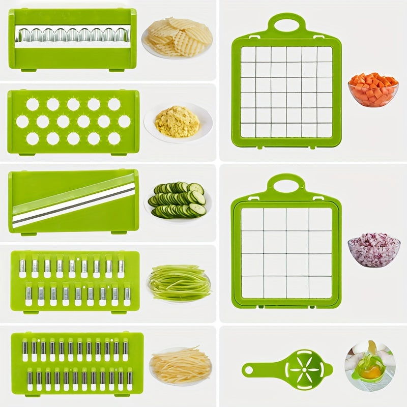 12/16 Pcs Multifunctional Vegetable Chopper Set – Slicer, Grater, Mincer with Container and Interchangeable Blades - Hiccupzz