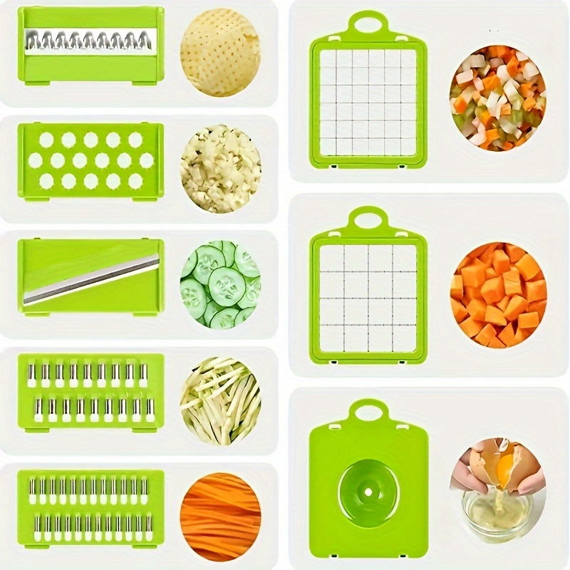 12/16 Pcs Multifunctional Vegetable Chopper Set – Slicer, Grater, Mincer with Container and Interchangeable Blades - Hiccupzz