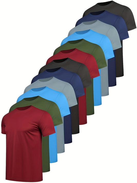 12-Pack Men's Quick-Dry Athletic T-Shirts - Moisture-Wicking, Short Sleeve Crew Neck Tops for Running & Outdoor Activities - Hiccupzz