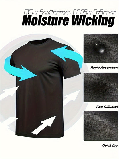 12-Pack Men's Quick-Dry Athletic T-Shirts - Moisture-Wicking, Short Sleeve Crew Neck Tops for Running & Outdoor Activities - Hiccupzz