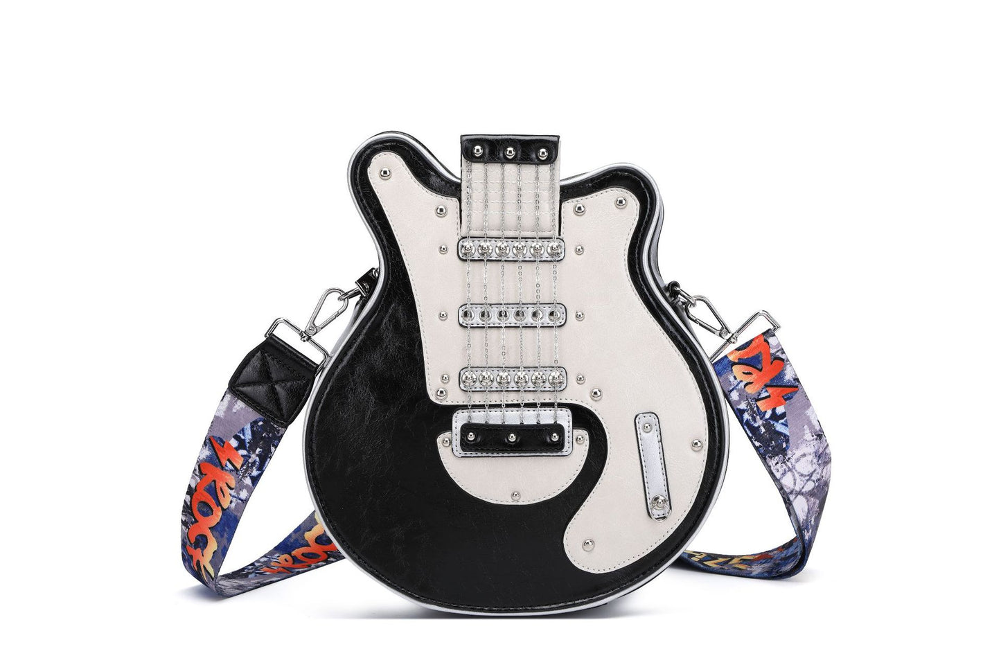 Retro fashion guitar-shaped crossbody bag - Y2K style design,  wide adjustable shoulder strap