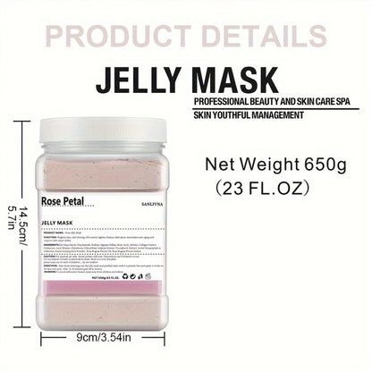 Rose Petal Jelly Facial Mask Powder - Hyaluronic Acid, Collagen, Alcohol-Free, Unscented Cleansing Gel Mask for All Skin Types - Peel Off Moisturizing Skincare for Men & Women, 23 Fl oz Jar (Unisex-Adult) - Hiccupzz