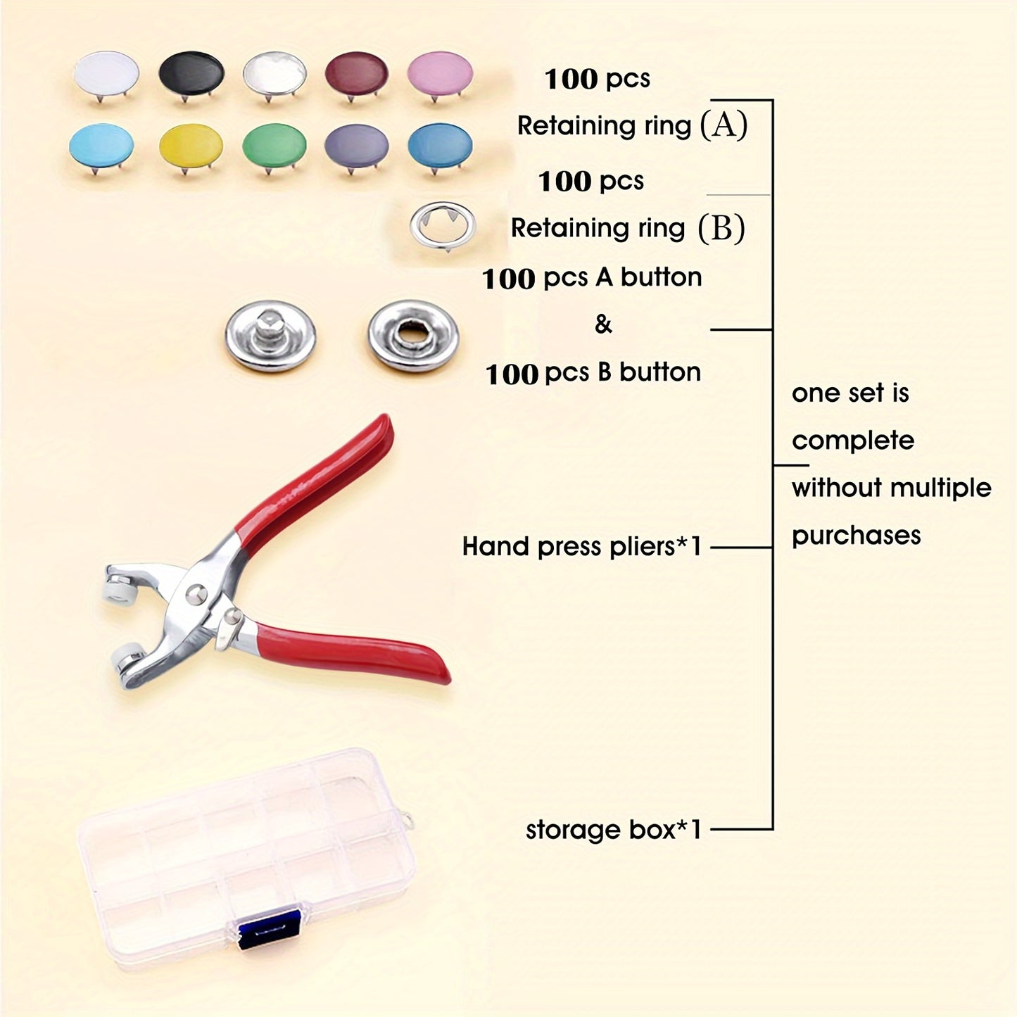 402 Pcs Snap Fastener Kit with Hand Pliers - Easy-to-Use Sewing Fasteners in Multiple Colors, Includes Manual Pressing Pliers & Storage Box - Ideal for Sewing, DIY Crafts, Clothing, Hats, Bags