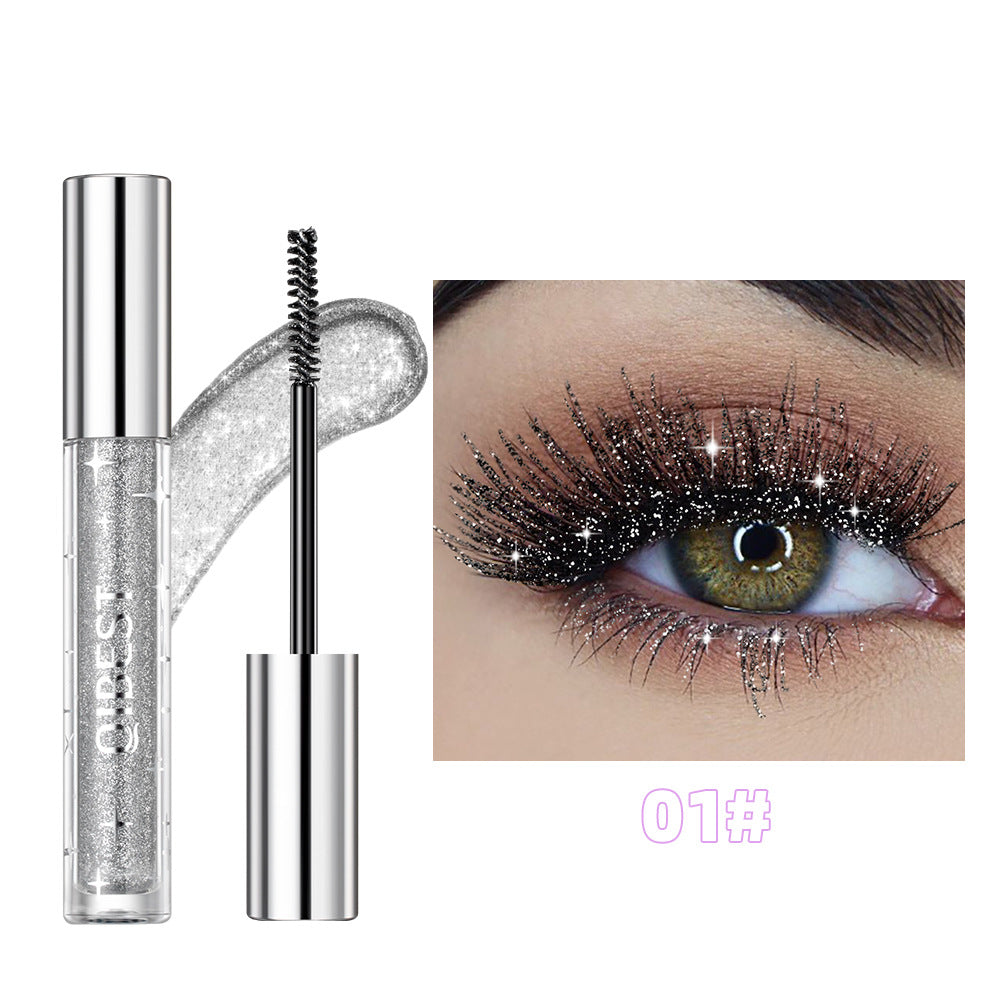 Violet Glitter Lash Mascara – Diamond Effect, Thickening, Waterproof, Fast Drying, and Sequin-Infused Eyelash Curling Extension Makeup in Black