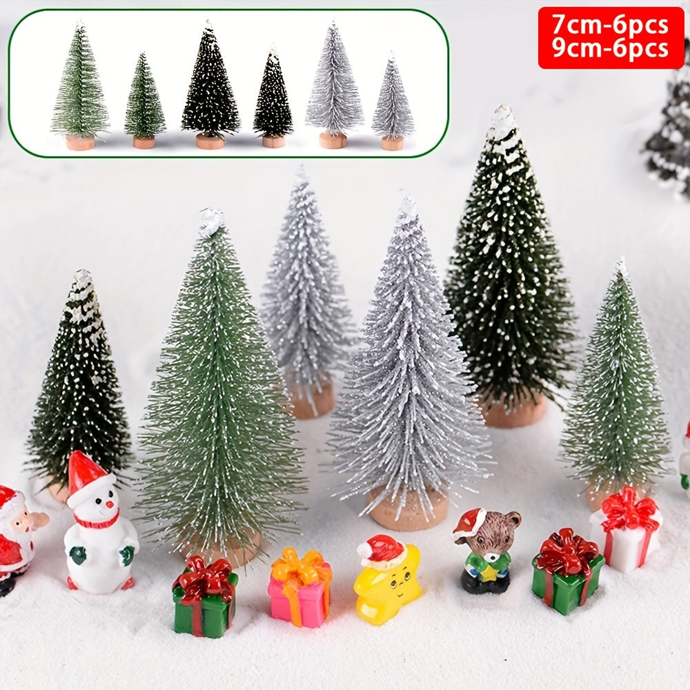 12-Pcs Mini Christmas Tree Set with Snow Sprinkled Effect