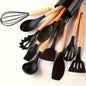 12 Pcs Non-Stick Silicone Kitchen Utensil Set with Wooden Handles - Safe, Easy to Clean, Ideal for Cooking and Baking - Hiccupzz