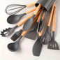 12 Pcs Non-Stick Silicone Kitchen Utensil Set with Wooden Handles - Safe, Easy to Clean, Ideal for Cooking and Baking - Hiccupzz