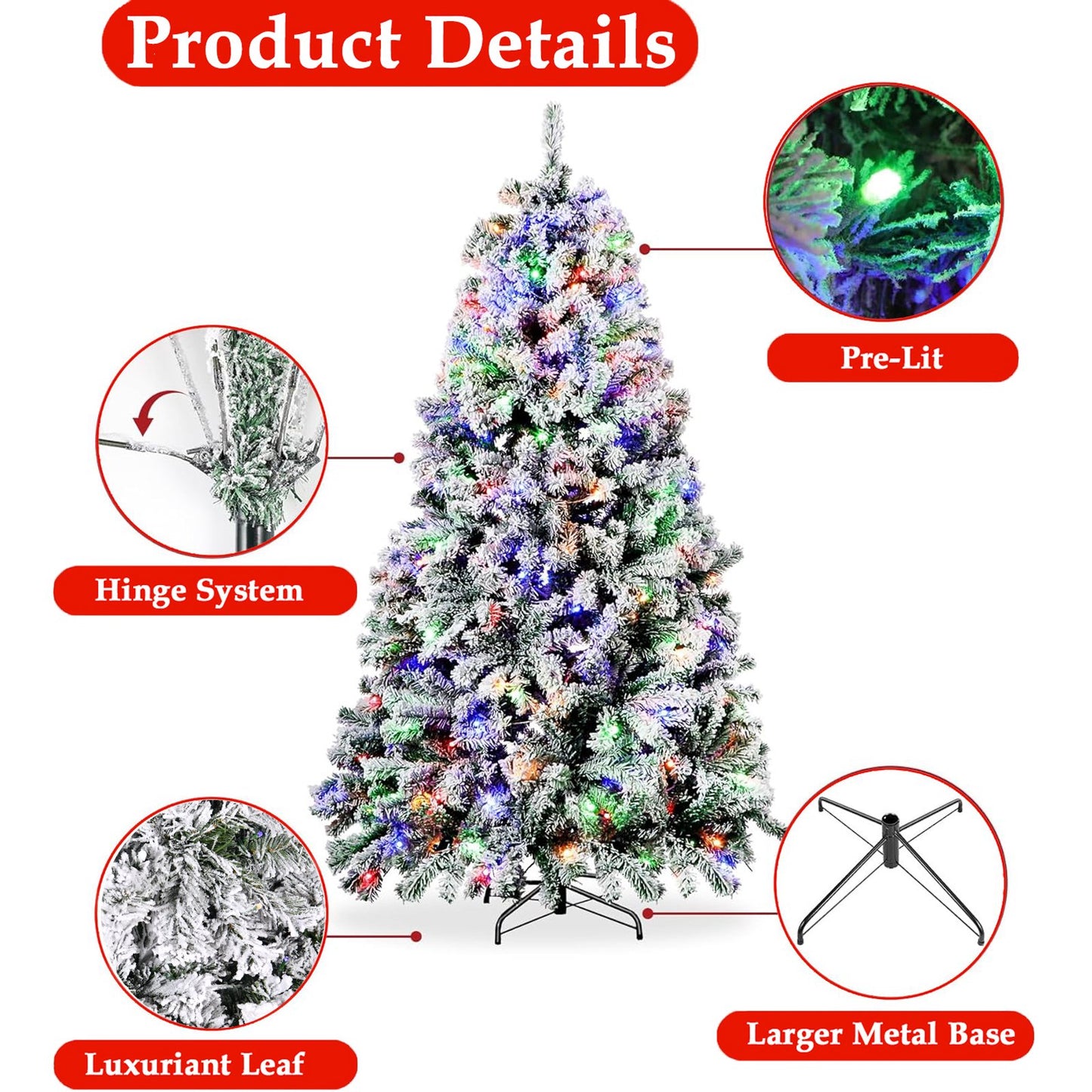 6ft Pre-Lit Snow Flocked Artificial Christmas Tree with 250 Lights