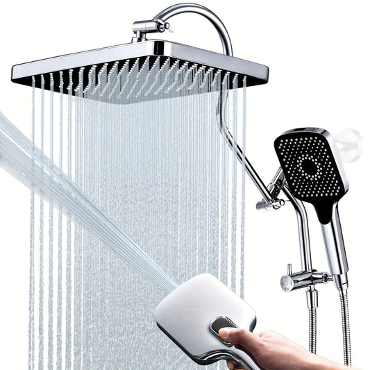 13-Inch Shower Heads with Multi-Function Handheld Sprayer Combo, 3-Way Metal Extended Diverter with Holder and Metal Adjustable Curved Shower Extension Arm - Hiccupzz