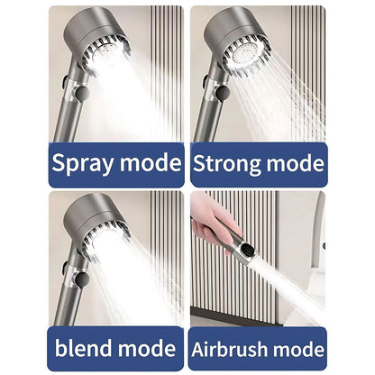 13-piece pressurized shower head, three-speed adjustable bathroom shower massage, one-touch water-stop shower head filter, stainless steel panel - Hiccupzz