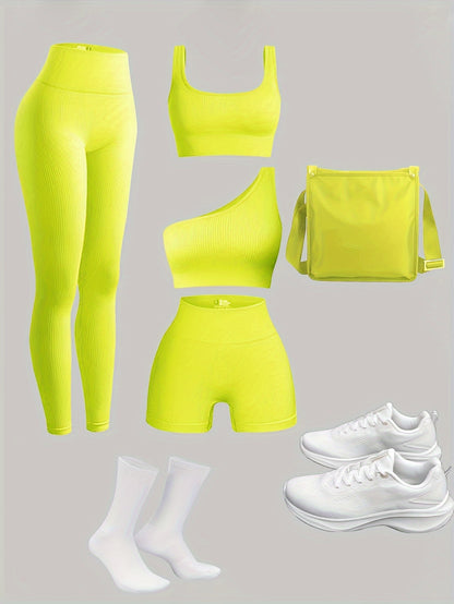 Women's 4-Piece Yoga Set, Sport Athletic Leggings, Sports Bra, Shorts, Fitness Gear For Gym And Outdoor Exercise (without Accesories) - Hiccupzz