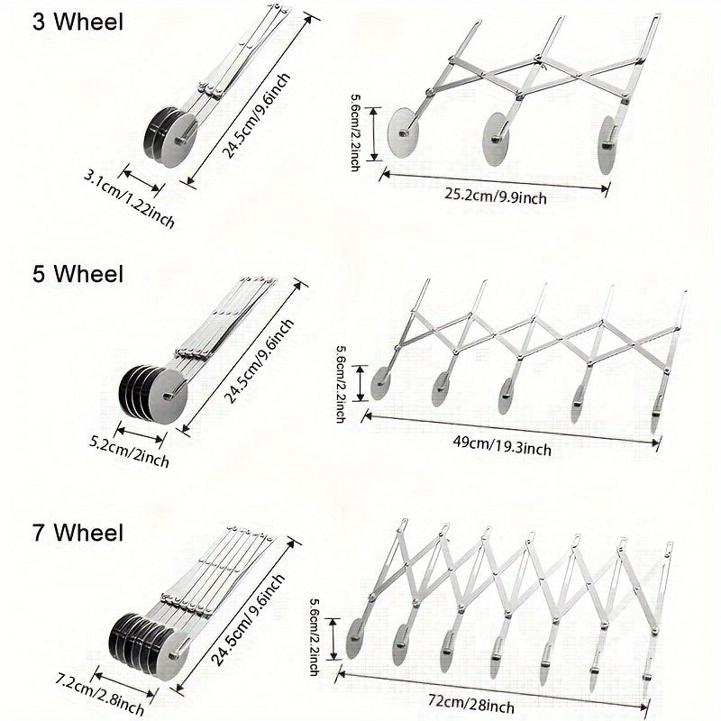 1pc/1 Set, Multiple Wheels Dough Roller Cutter, 3/5/7 Wheels Cutter, Stainless Steel Dough Roller And Pizza Roller Cutter, Baking Tools, Home Kitchen Accessories