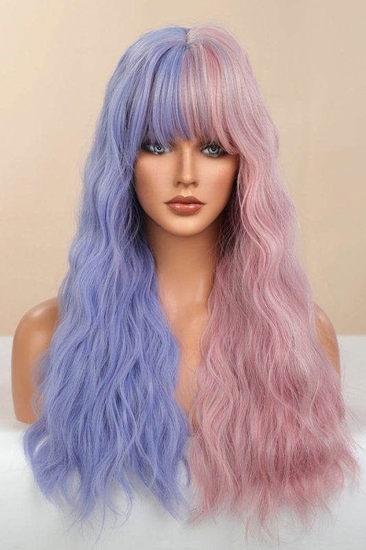 13*1" Full-Machine Wigs Synthetic Long Wave 26" in Blue/Pink Split Dye - Hiccupzz