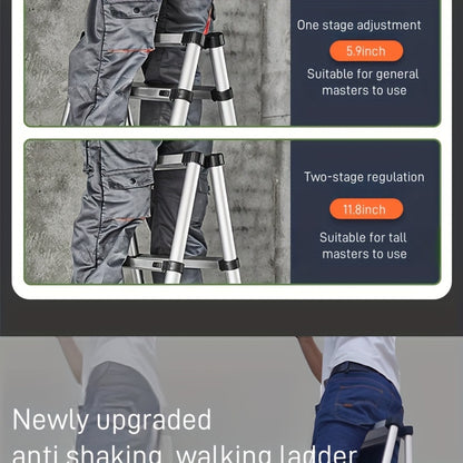 6.5 Ft 7-Step Telescopic Folding Ladder - Herringbone Design, Anti-Shake & Anti-Slip, 330 lb Capacity, Multi-Purpose Outdoor Household Ladder