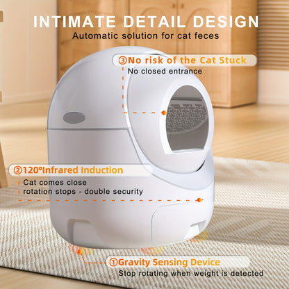 Self-Cleaning Cat Litter Box with APP Control - Automatic Odor Removal & Safety Protection for Multiple Cats - Hiccupzz