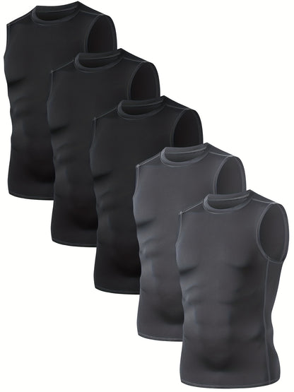 5-Pack Men's Compression Sleeveless Workout Tank Tops for Running & Training - Hiccupzz