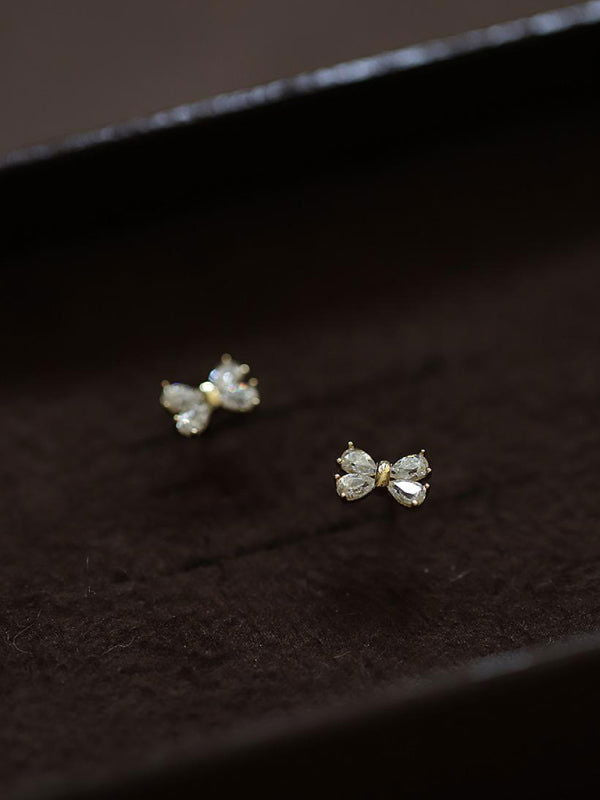 14K Gold plated earrings, four diamond bows, sweet design mini earrings - Hiccupzz