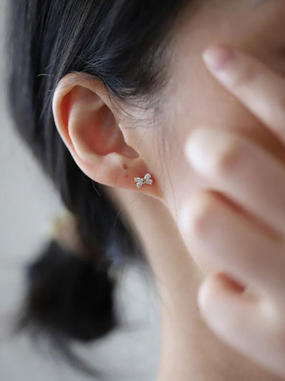 14K Gold plated earrings, four diamond bows, sweet design mini earrings - Hiccupzz