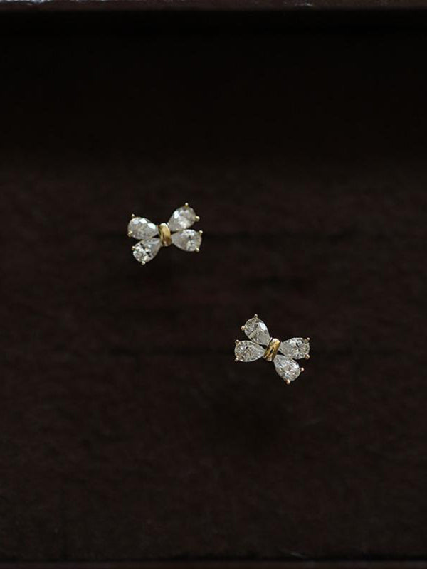 14K Gold plated earrings, four diamond bows, sweet design mini earrings - Hiccupzz