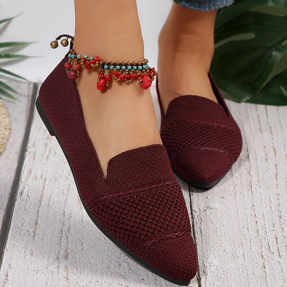 Women's Minimalist Slip-On Knitted Flats, Point Toe, Soft Sole Ballets, Lightweight Comfort - Hiccupzz